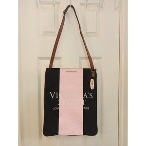 Nwt Victoria's Secret London New York Paris Black/Pink Colorblock Tote Purse